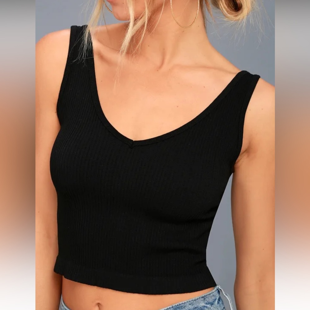 Free People Solid Rib Black Cropped Tank Top Black XS/S